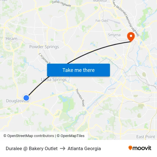 Duralee @ Bakery Outlet to Atlanta Georgia map