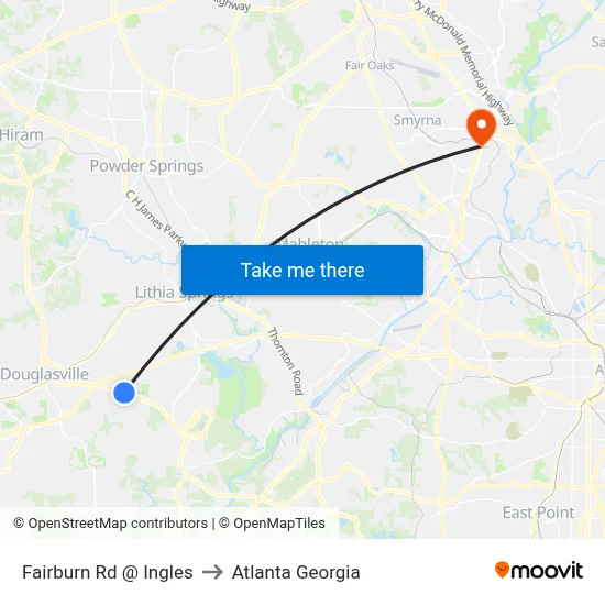 Fairburn Rd @ Ingles to Atlanta Georgia map