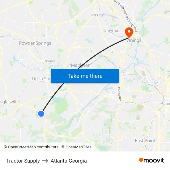 Tractor Supply to Atlanta Georgia map