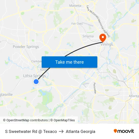 S Sweetwater Rd @ Texaco to Atlanta Georgia map