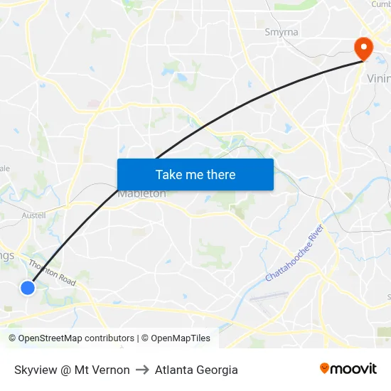 Skyview @ Mt Vernon to Atlanta Georgia map
