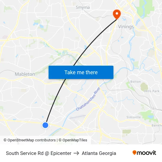 South Service Rd @ Epicenter to Atlanta Georgia map