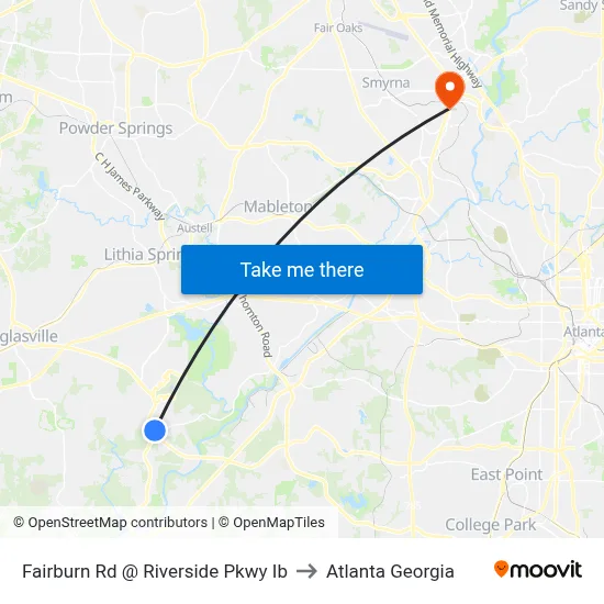 Fairburn Rd @ Riverside Pkwy Ib to Atlanta Georgia map