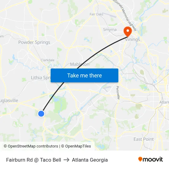 Fairburn Rd @ Taco Bell to Atlanta Georgia map