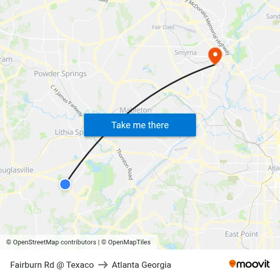 Fairburn Rd @ Texaco to Atlanta Georgia map