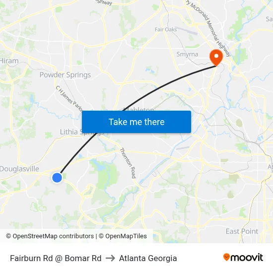 Fairburn Rd @ Bomar Rd to Atlanta Georgia map
