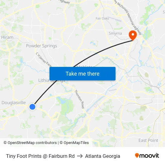 Tiny Foot Prints @ Fairburn Rd to Atlanta Georgia map