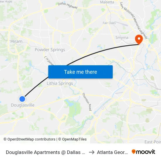 Douglasville Apartments @ Dallas Hwy to Atlanta Georgia map