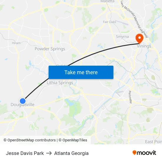 Jesse Davis Park to Atlanta Georgia map