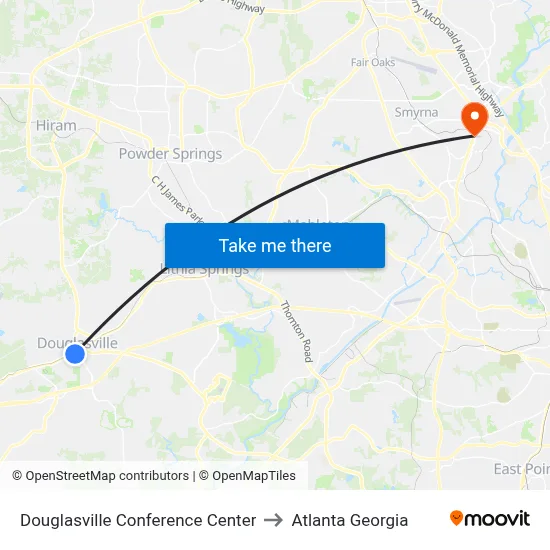 Douglasville Conference Center to Atlanta Georgia map