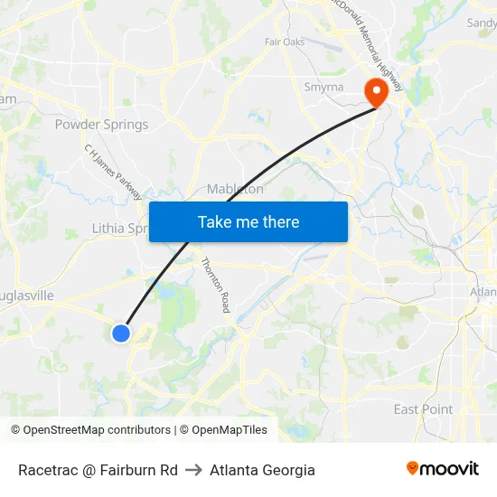 Racetrac @ Fairburn Rd to Atlanta Georgia map