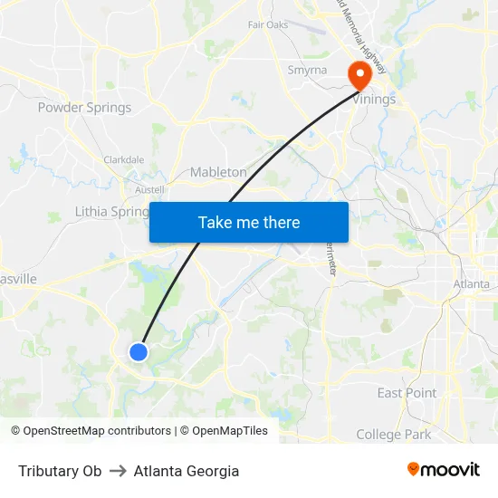 Tributary Ob to Atlanta Georgia map