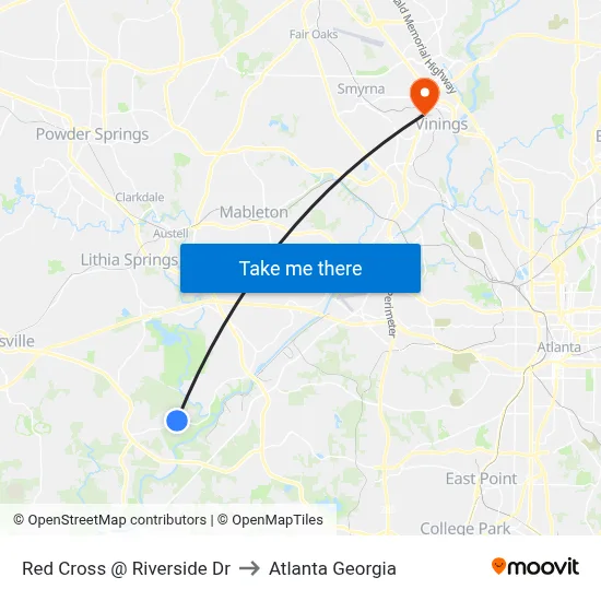 Red Cross @ Riverside Dr to Atlanta Georgia map