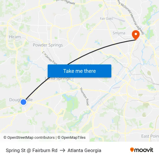 Spring St @ Fairburn Rd to Atlanta Georgia map
