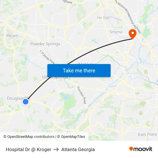 Hospital Dr @ Kroger to Atlanta Georgia map
