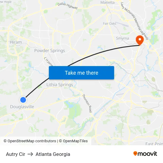 Autry Cir to Atlanta Georgia map
