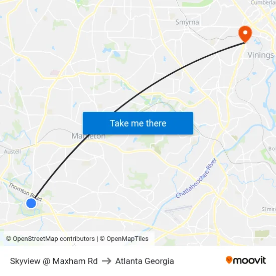 Skyview @ Maxham Rd to Atlanta Georgia map