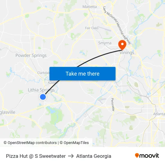 Pizza Hut @ S Sweetwater to Atlanta Georgia map
