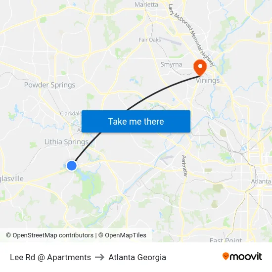 Lee Rd @ Apartments to Atlanta Georgia map