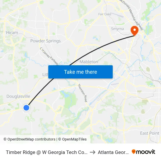 Timber Ridge @ W Georgia Tech College to Atlanta Georgia map