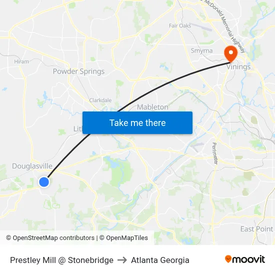 Prestley Mill @ Stonebridge to Atlanta Georgia map