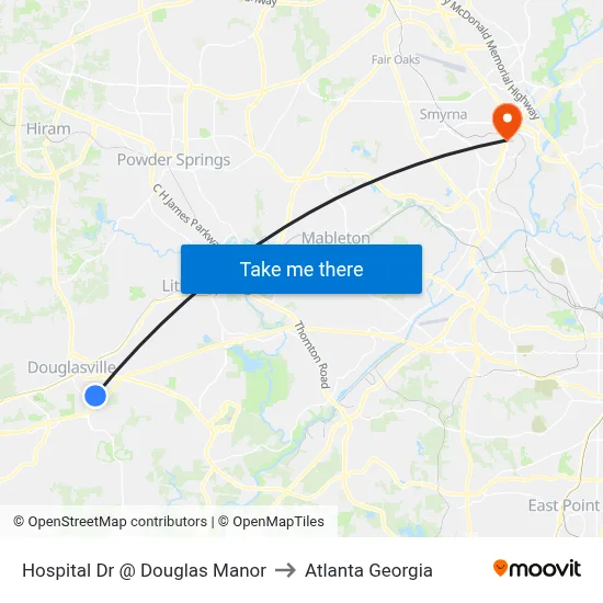 Hospital Dr @ Douglas Manor to Atlanta Georgia map