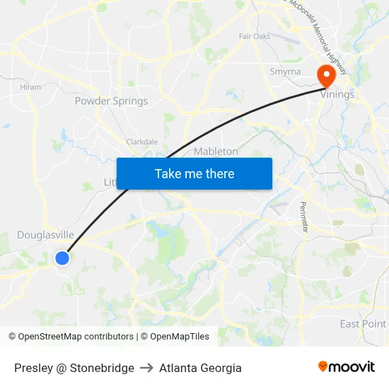 Presley @ Stonebridge to Atlanta Georgia map