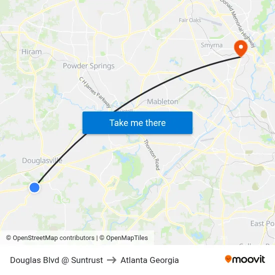 Douglas Blvd @ Suntrust to Atlanta Georgia map