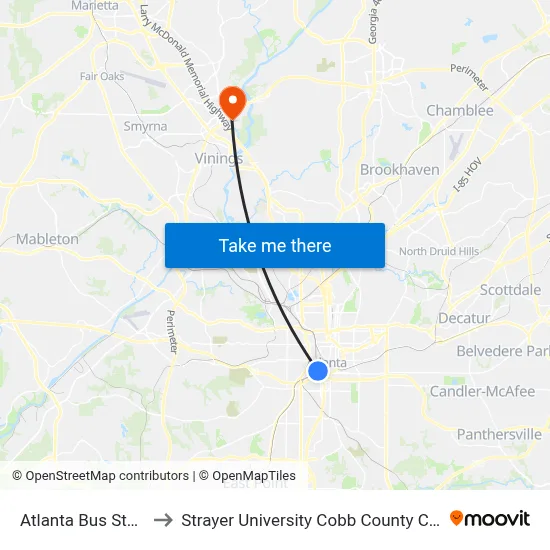 Atlanta Bus Station to Strayer University Cobb County Campus map