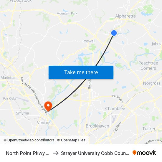 North Point Pkwy @ 7300 to Strayer University Cobb County Campus map