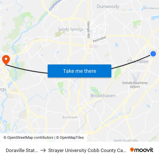 Doraville Station to Strayer University Cobb County Campus map