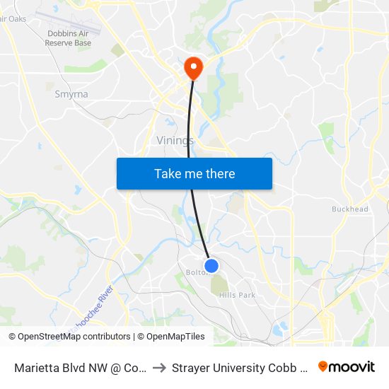 Marietta Blvd NW @ Coronet Way NW to Strayer University Cobb County Campus map