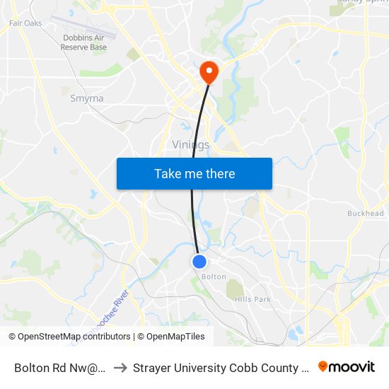 Bolton Rd Nw@2353 to Strayer University Cobb County Campus map
