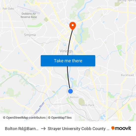 Bolton Rd@Barnett Dr to Strayer University Cobb County Campus map