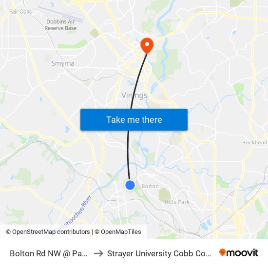 Bolton Rd NW @ Paul Ave NW to Strayer University Cobb County Campus map
