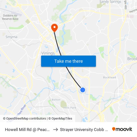 Howell Mill Rd @ Peachtree Battle Av to Strayer University Cobb County Campus map