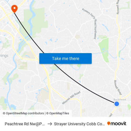 Peachtree Rd Nw@Pharr Rd NW to Strayer University Cobb County Campus map