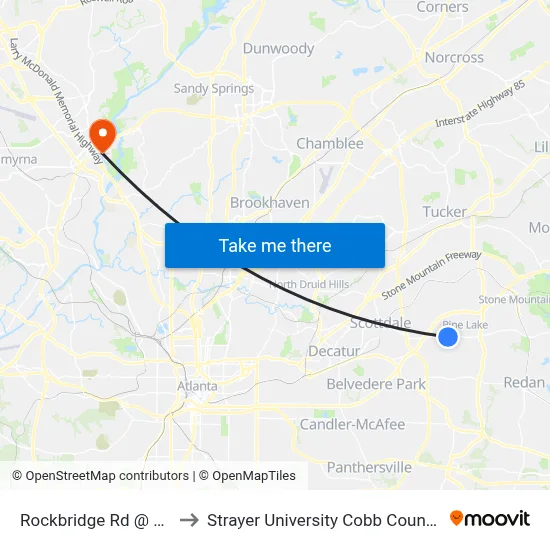 Rockbridge Rd @ Rays Rd to Strayer University Cobb County Campus map
