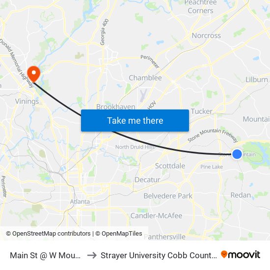 Main St @ W Mountain St to Strayer University Cobb County Campus map