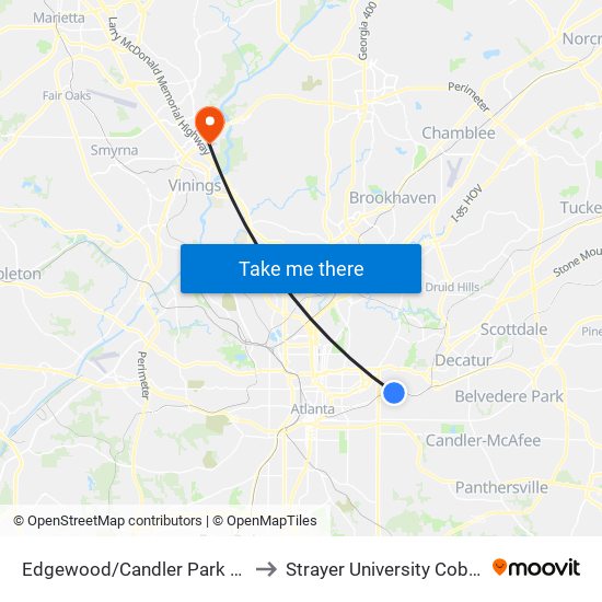 Edgewood/Candler Park Station - South Loop to Strayer University Cobb County Campus map