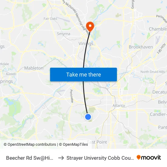 Beecher Rd Sw@Highview Rd to Strayer University Cobb County Campus map
