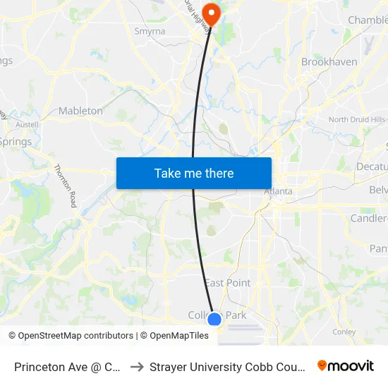Princeton Ave @ College St to Strayer University Cobb County Campus map
