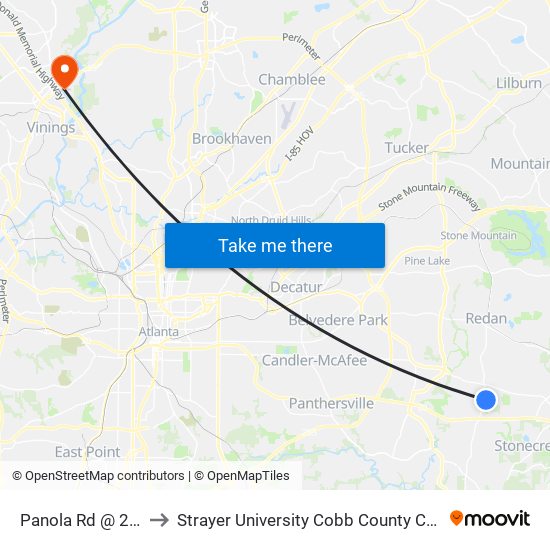 Panola Rd @ 2538 to Strayer University Cobb County Campus map
