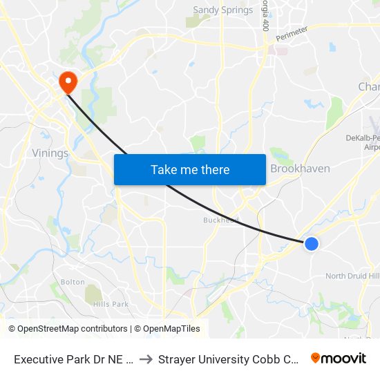 Executive Park Dr NE @ Ortho Ln to Strayer University Cobb County Campus map