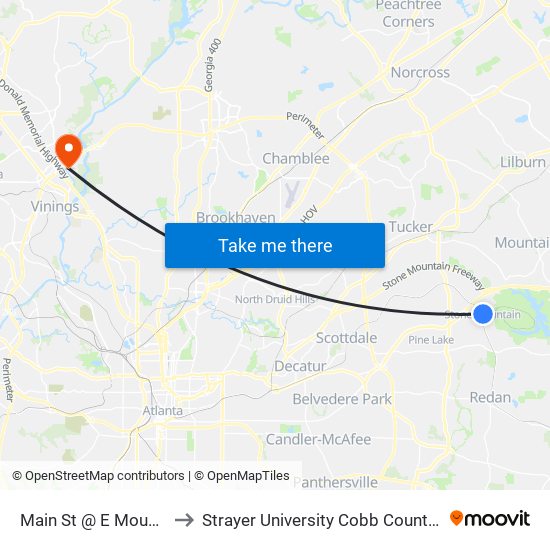 Main St @ E Mountain St to Strayer University Cobb County Campus map