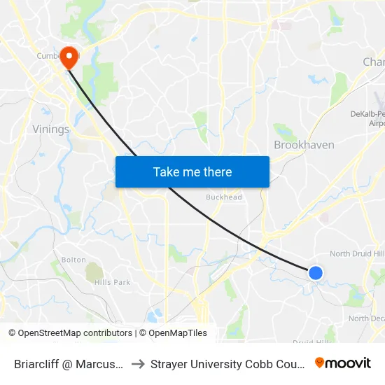 Briarcliff @ Marcus Institute to Strayer University Cobb County Campus map