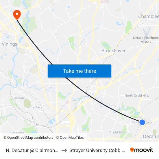N. Decatur @ Clairmont (Mcdonalds) to Strayer University Cobb County Campus map