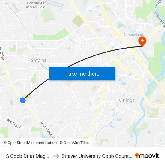 S Cobb Dr at Magnolia Dr to Strayer University Cobb County Campus map