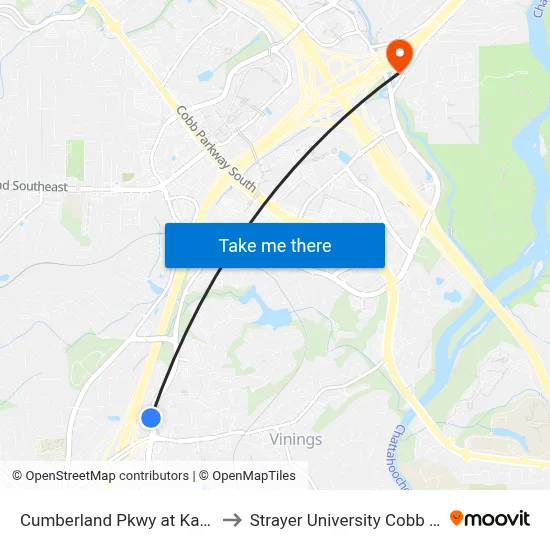 Cumberland Pkwy at Kaiser Permanente to Strayer University Cobb County Campus map