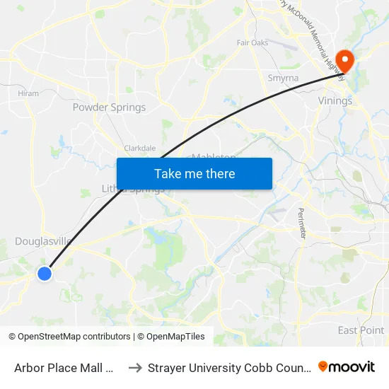 Arbor Place Mall @ Belk Ib to Strayer University Cobb County Campus map